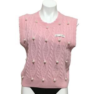 Cloud Season Pink Knit Pearl Embellished Sleeveless Sweater Vest Size Small